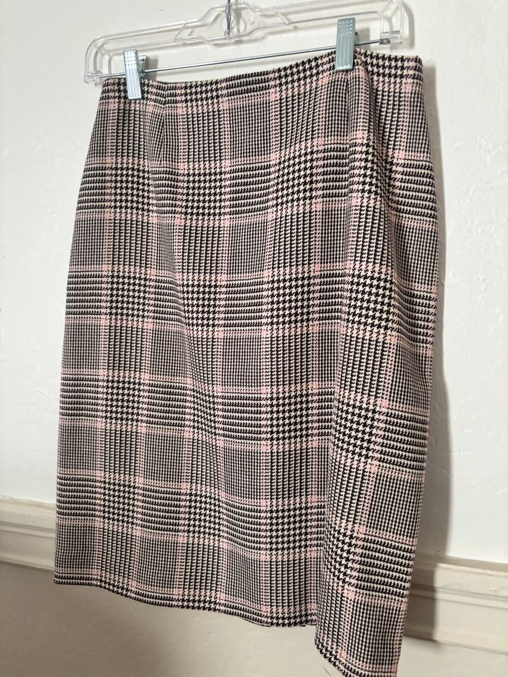 Ann Taylor Wool Plaid Pencil Skirt Women’s Size 6 Brown Pink Lined